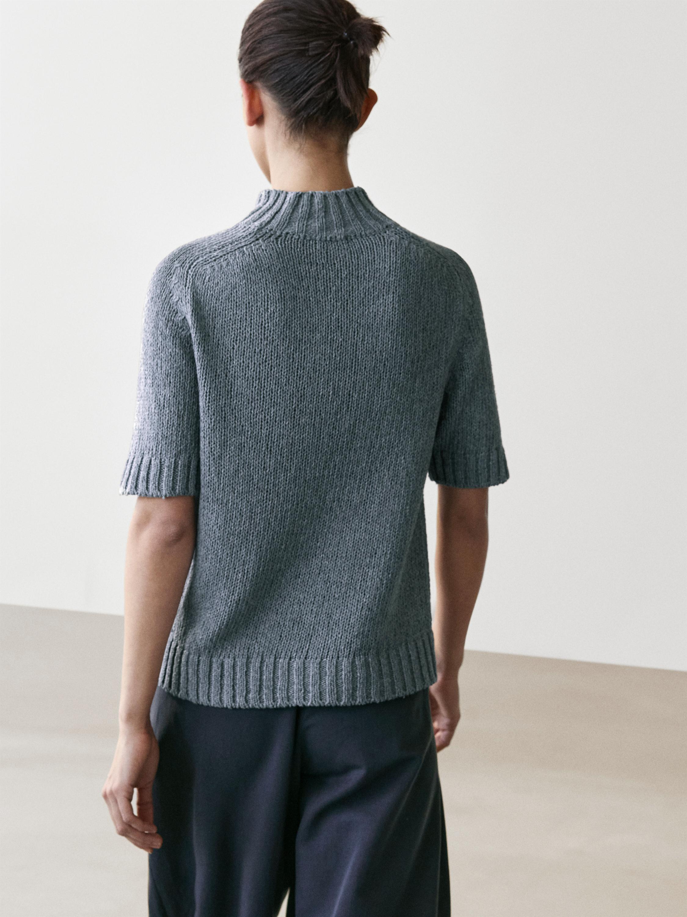 Pull maille coton mélangé col montant